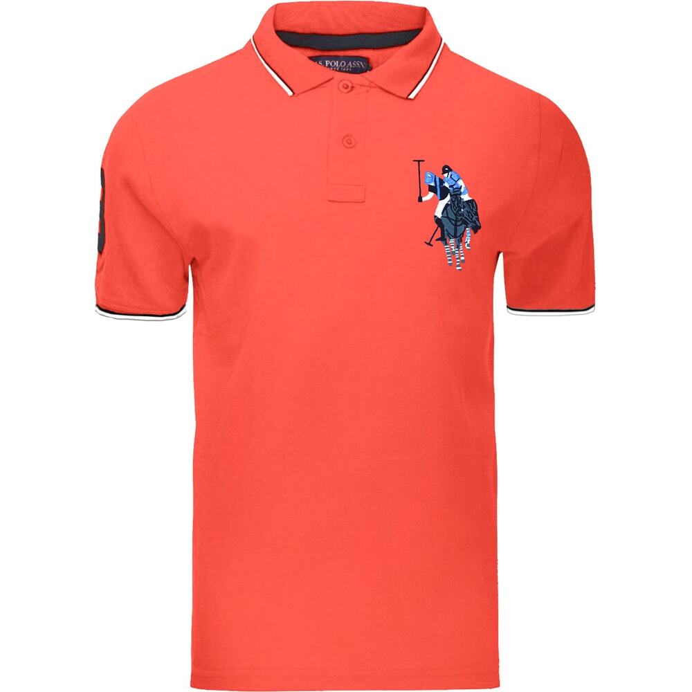 Multi Color Big Logo Solid Polo‎ Shirt Number Red XXL
